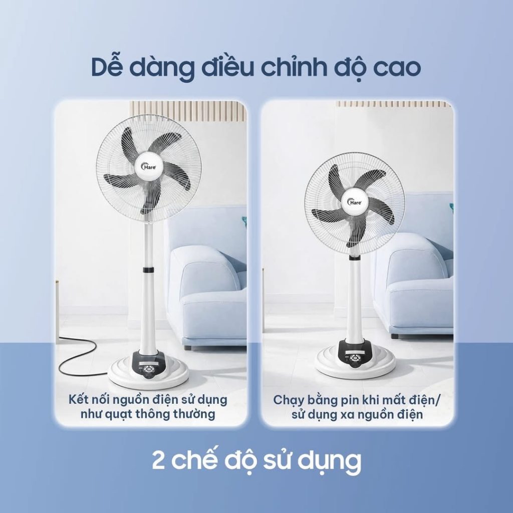 Quạt Tích Điện Hare HR-F6618 Sải Cánh 400mm 9 Cấp Độ Gió Pin 6V4.5Ah Điều Khiển Từ Xa