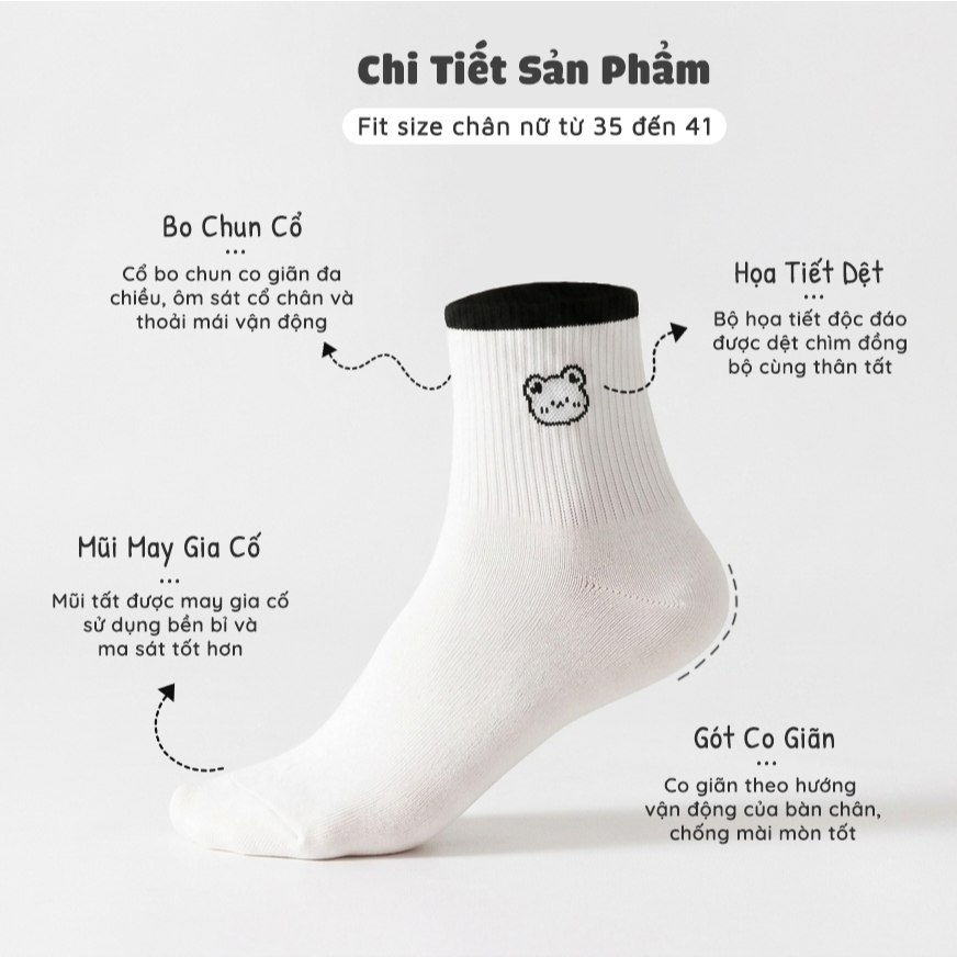 Vớ nữ cổ trung gấu dệt dễ thương, set 5 đôi tất chất liệu mềm mại thoáng khí - Ekiu Shop