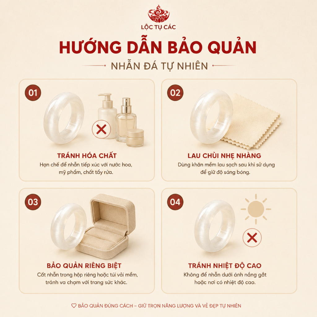 Nhẫn đá thạch anh phong thủy Lộc Tụ Các trắng mắt mèo tinh xảo thu hút năng lượng mang lại may mắn
