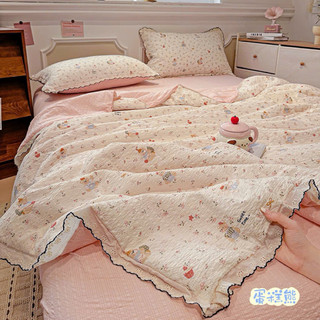 [MỞ BÁN] Bộ Chăn Ga Gối Cotton Đũi phong cách Hàn Quốc, Chăn hè thu mỏng nhẹ họa tiết hoa nhí đáng yêu