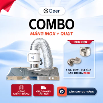 Bộ hút khói bếp GEER inox 201 chính hãng, máng hút khói kèm quạt hút mùi thông gió công suất lớn chạy êm bền bỉ