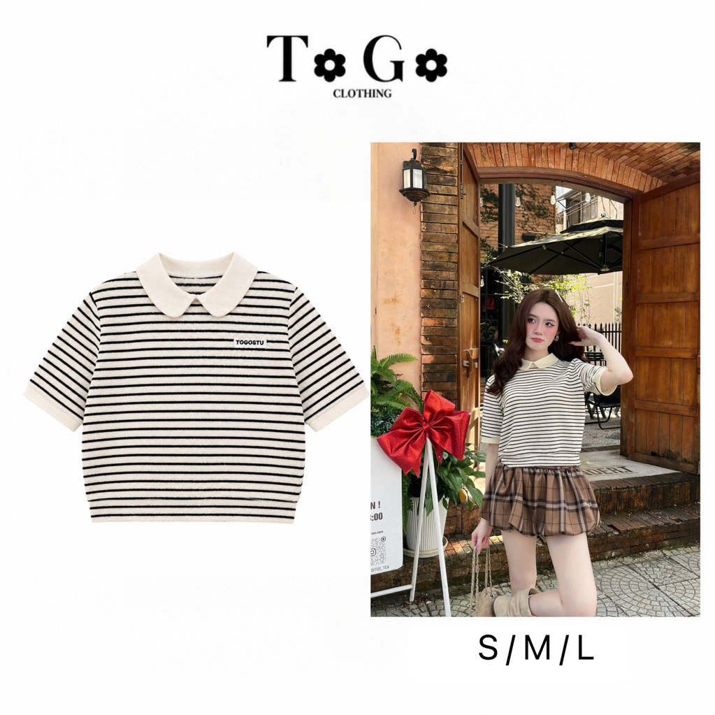 Áo Thun Len Kẻ Đen Trắng Cổ Sen, Phong Cách Hàn Quốc, Len Mềm Nhẹ, Dễ Phối Váy Quần - TOGOCLOTHING