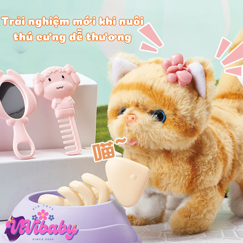 Đồ Chơi Chăm Sóc Thú Cưng Mèo Bông Lồng Capybara Lồng Mèo Lồng Thỏ Biết Kêu Đi Biết Vẫy Đuôi Kèm Phụ Kiện-PUPU HOUSE