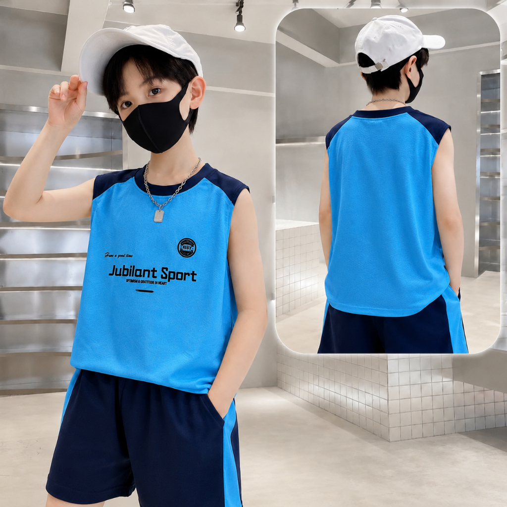 Bộ Ba Lỗ Thể Thao Bé Trai Mùa Hè Chất Thông Hơi Thoáng Mát Thấm Hút Mồ Hôi (12-45kg)