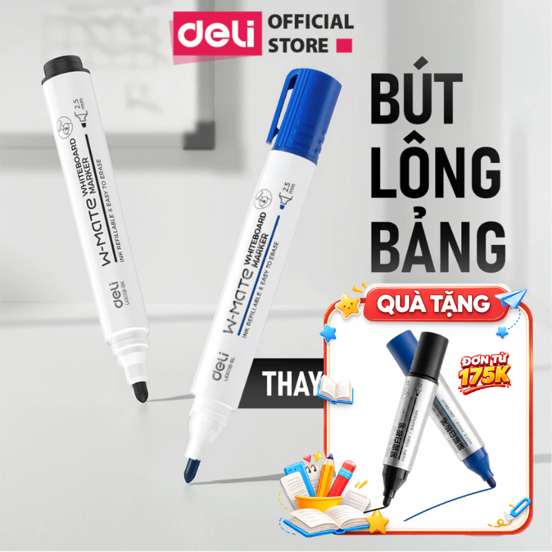 [🔥COMBO 5 GIẢM 25%] Combo 3/5/12 Bút lông bảng Deli EU003B Mực Xanh/Đỏ/Đen Bút Viết Bảng Trắng Xóa Được Có Thể Bơm Mực