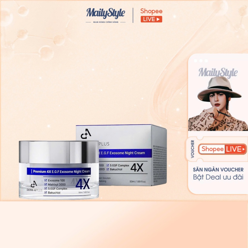 A134_ Kem dưỡng đêm làm trắng và cải thiện đàn hồi Derm-A Plus  Premium 4X EGF Exosome Night cream 50ml