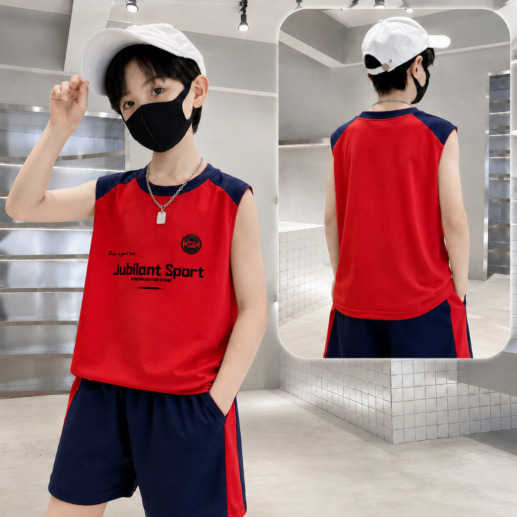 Bộ Ba Lỗ Thể Thao Bé Trai Mùa Hè Chất Thông Hơi Thoáng Mát Thấm Hút Mồ Hôi (12-45kg)