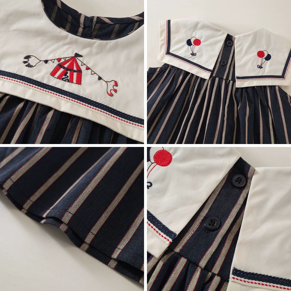 Váy Cho Bé Gái, Váy Kẻ Thiết Kế Cổ Vạt Họa Tiết Thuê Xinh Xắn Chất Liệu Cotton Thoáng Mát