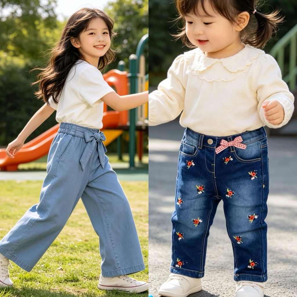 Quần Jean Bé Gái Họa Tiết Dễ Thương C6699 Size 6M-9Y (7-35kg) L076 E015 E0015