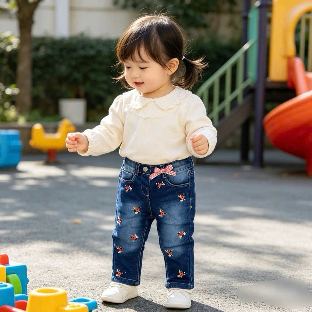 Quần Jean Bé Gái Họa Tiết Dễ Thương C6699 Size 6M-9Y (7-35kg) L076 E015 E0015