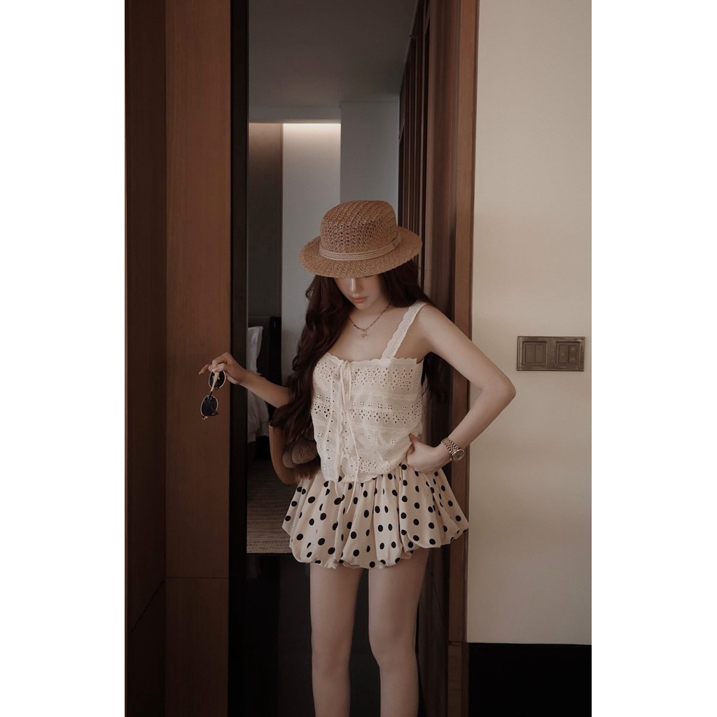 Set áo 2 dây thô ren chân váy bi mai phương bùi