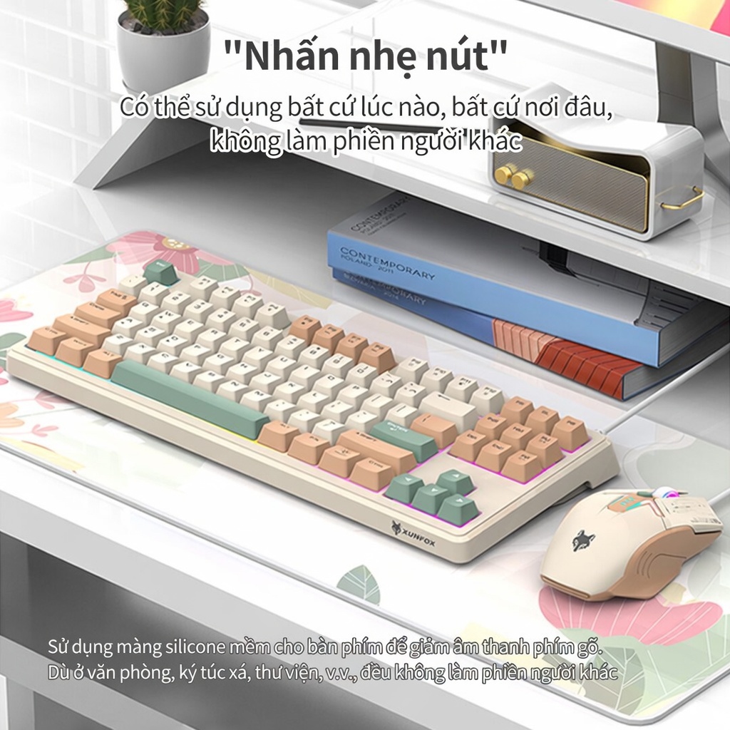 Bộ bàn phím và chuột có dây XUNFOX K600 có bố cục 87 phím đèn nền, êm ái, thoải mái, bền bỉ, thoáng mát - ảnh 8