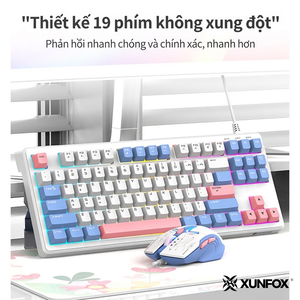 Bộ bàn phím và chuột có dây XUNFOX K600 có bố cục 87 phím đèn nền, êm ái, thoải mái, bền bỉ, thoáng mát - ảnh 9