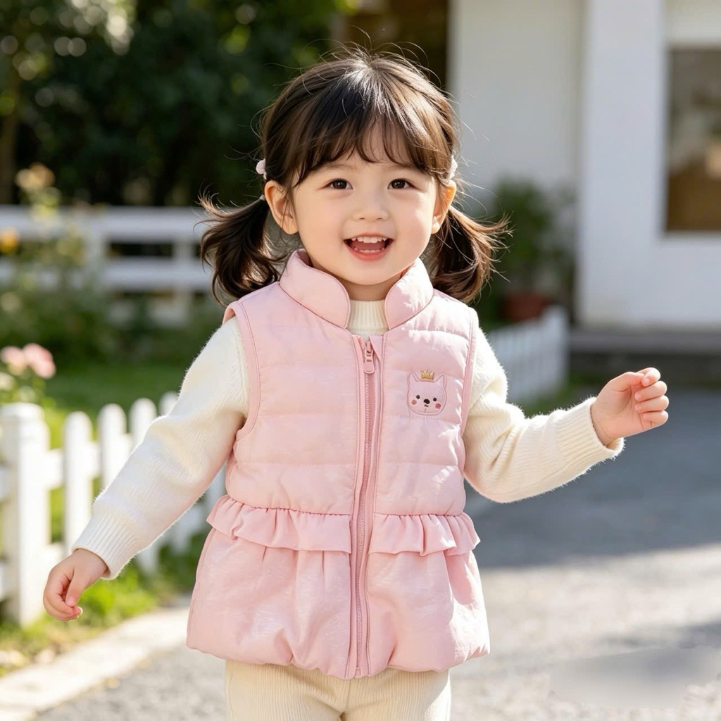 Áo Phao Gile Bé Gái Hồng Lấp Lánh Xuất Dư Xịn Size 3-9M (2-8kg) – Áo Khoác Ấm Cho Bé C3037