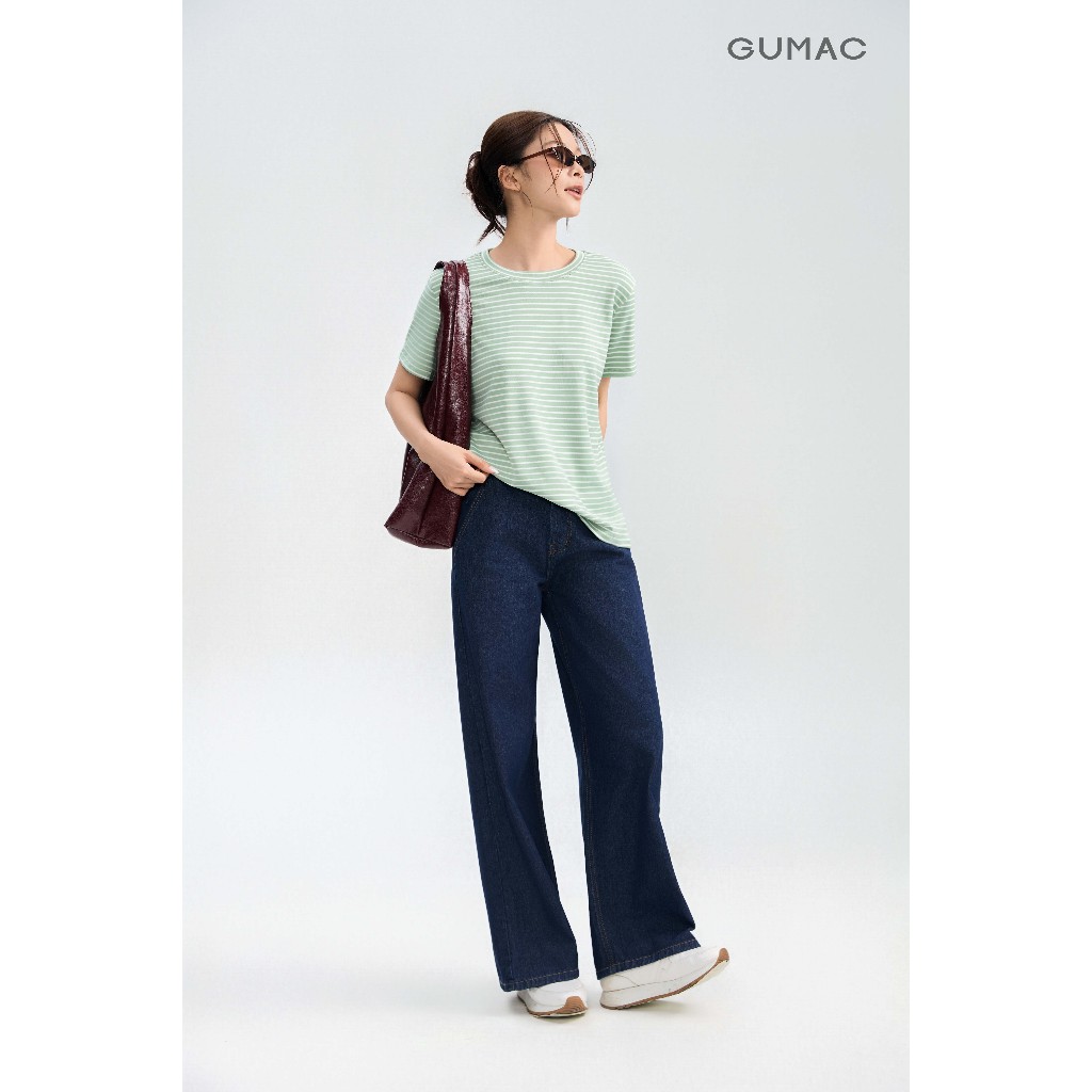 Quần Jean Nữ Ống Suông GUMAC Form Dài 95cm Lưng Cao Chất Denim Co Giãn Nhẹ Tôn Dáng QJG05008