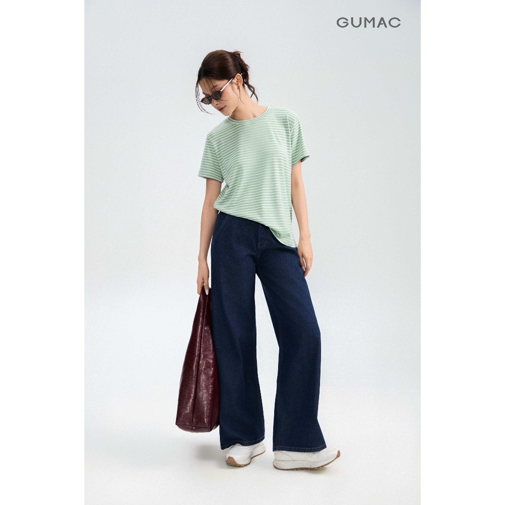 Quần Jean Nữ Ống Suông GUMAC Form Dài 95cm Lưng Cao Chất Denim Co Giãn Nhẹ Tôn Dáng QJG05008