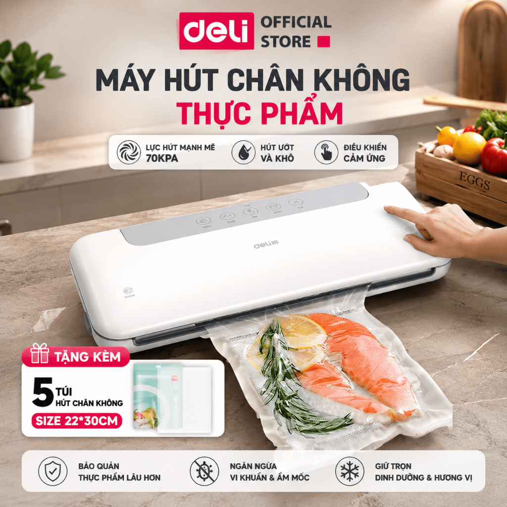 [TẶNG TÚI HÚT] Máy Hút Chân Không Thực Phẩm Deli Bảo Quản Thực Phẩm Tươi Lâu Hơn Hút Tự Động Hàn Miệng Túi