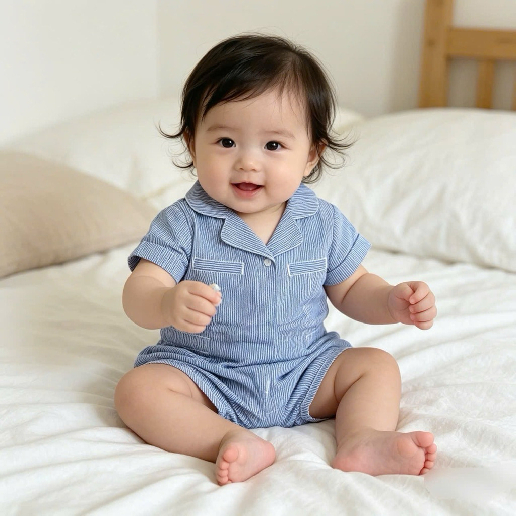 Jumpsuit bé gái sơ sinh cộc tay kẻ sọc xanh C6271 size 1–3M (2–4kg) đồ body suit sơ sinh mặc hè cực xinh