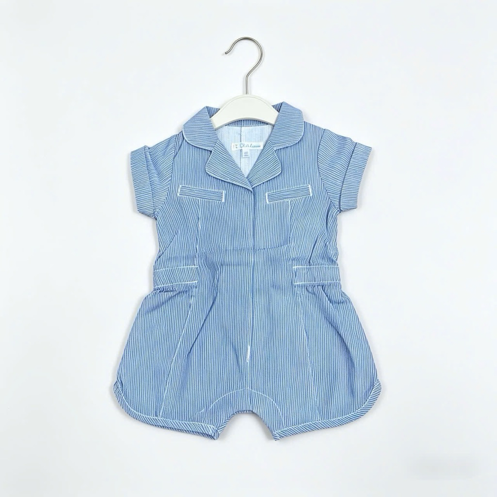 Jumpsuit bé gái sơ sinh cộc tay kẻ sọc xanh C6271 size 1–3M (2–4kg) đồ body suit sơ sinh mặc hè cực xinh
