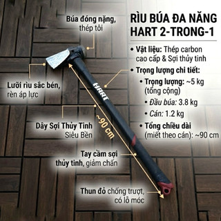 Búa HART MỸ 1 Đầu Tạ - 1 Đầu Rìu - Dài 90cm Nặng 5kg- Hàng Bãi Tuyển