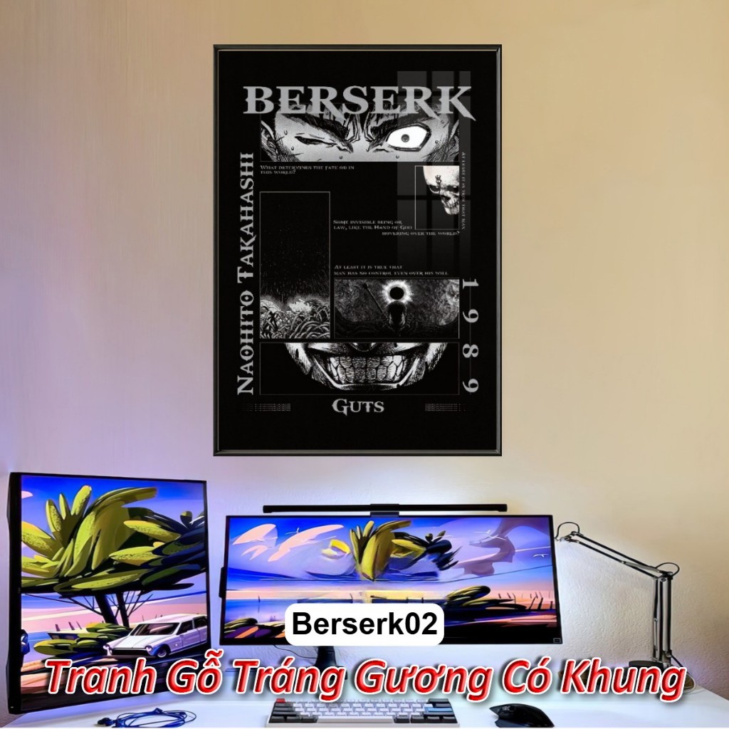 Tranh Anime Manga Berserk Poster Tranh Tráng Gương Khung Composite decor treo tường, quà tặng