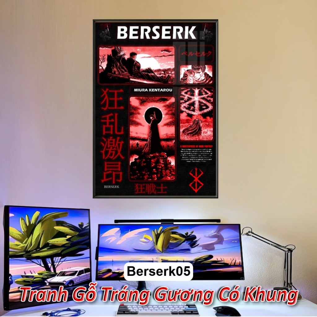 Tranh Anime Manga Berserk Poster Tranh Tráng Gương Khung Composite decor treo tường, quà tặng