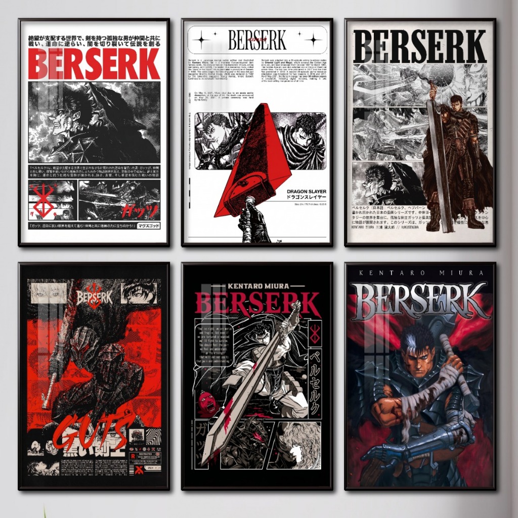 Tranh Anime Manga Berserk Poster Tranh Tráng Gương Khung Composite decor treo tường, quà tặng