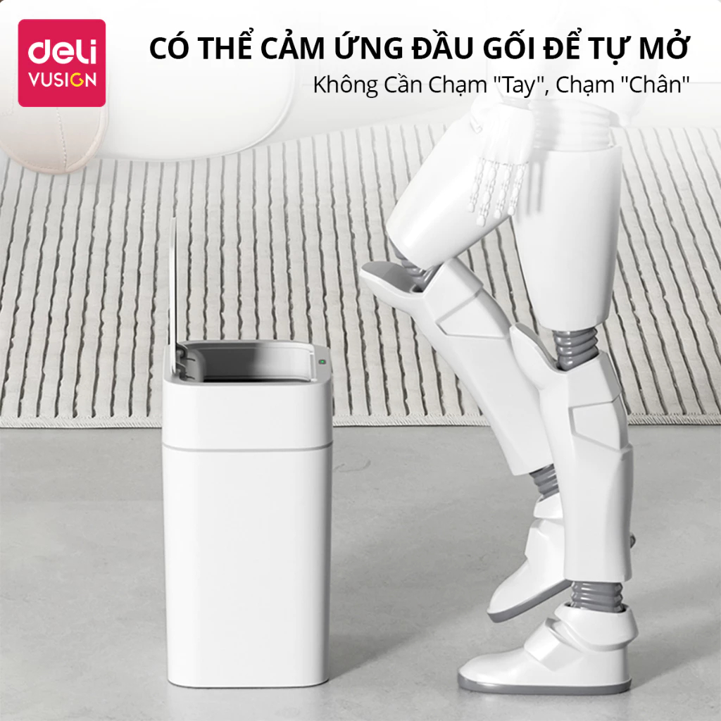 Thùng rác thông minh nắp tự động cảm biến đóng mở 13L/18L Deli chống thấm nước khử mùi thích hợp phòng khách, bếp