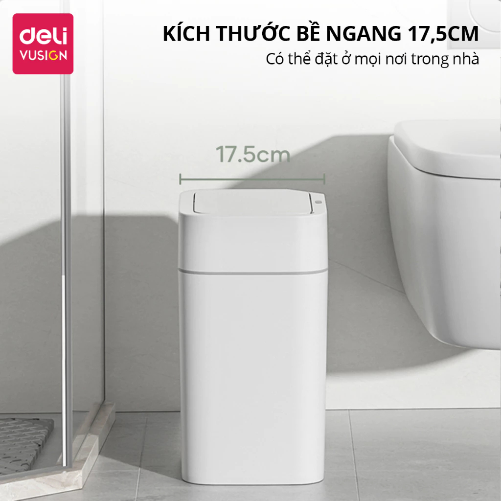 Thùng rác thông minh nắp tự động cảm biến đóng mở 13L/18L Deli chống thấm nước khử mùi thích hợp phòng khách, bếp