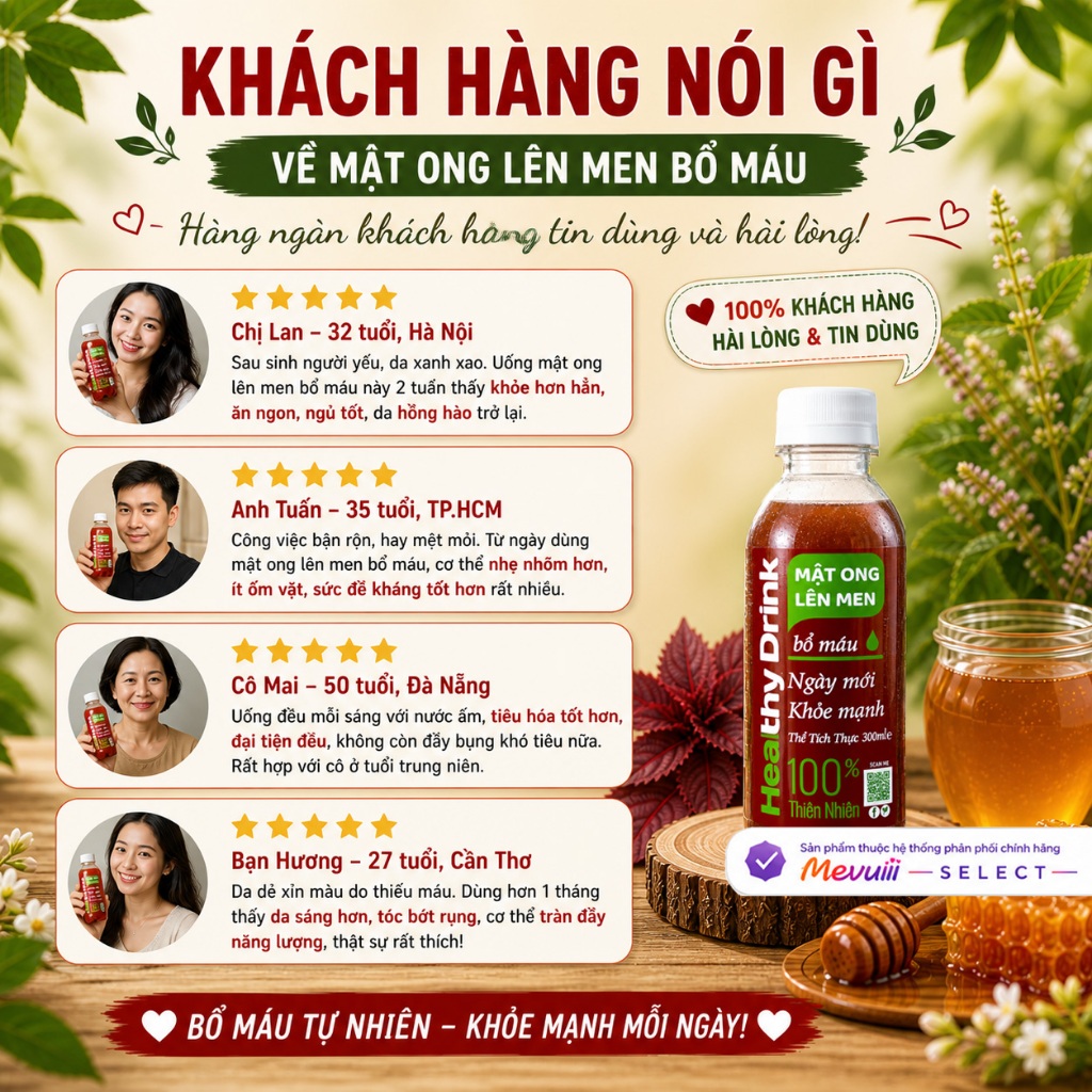 MOLM BM - Mật Ong Lên Men Bổ Máu 300ml, Huyết Dụ Kinh Giới, Tăng Đề Kháng, Lợi Khuẩn Tự Nhiên