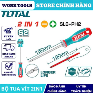 Bộ tua vít 2 trong 1 TOTAL tua vít đa năng đầu bake và dẹp thép CRV Siêu Bền dùng sửa chữa điện DNTT