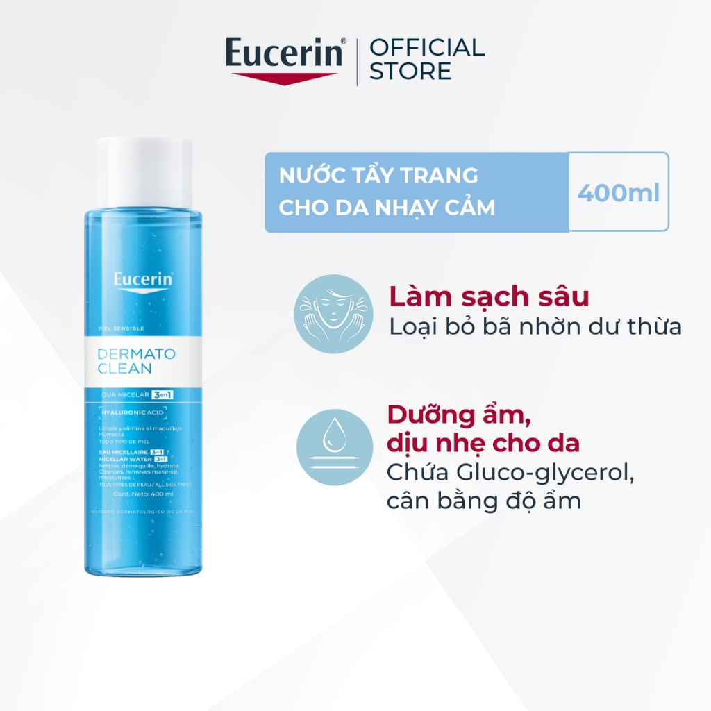 Nước Tẩy Trang Eucerin DermatoCLEAN Micellar Water 3in1 Dịu Nhẹ Cho Da Nhạy Cảm 400ml (Mã Mới)