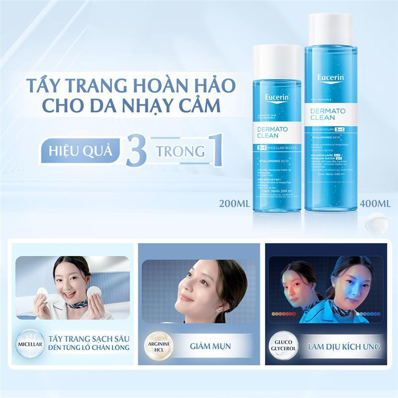 Nước Tẩy Trang Eucerin DermatoCLEAN Micellar Water 3in1 Dịu Nhẹ Cho Da Nhạy Cảm 400ml (Mã Mới)