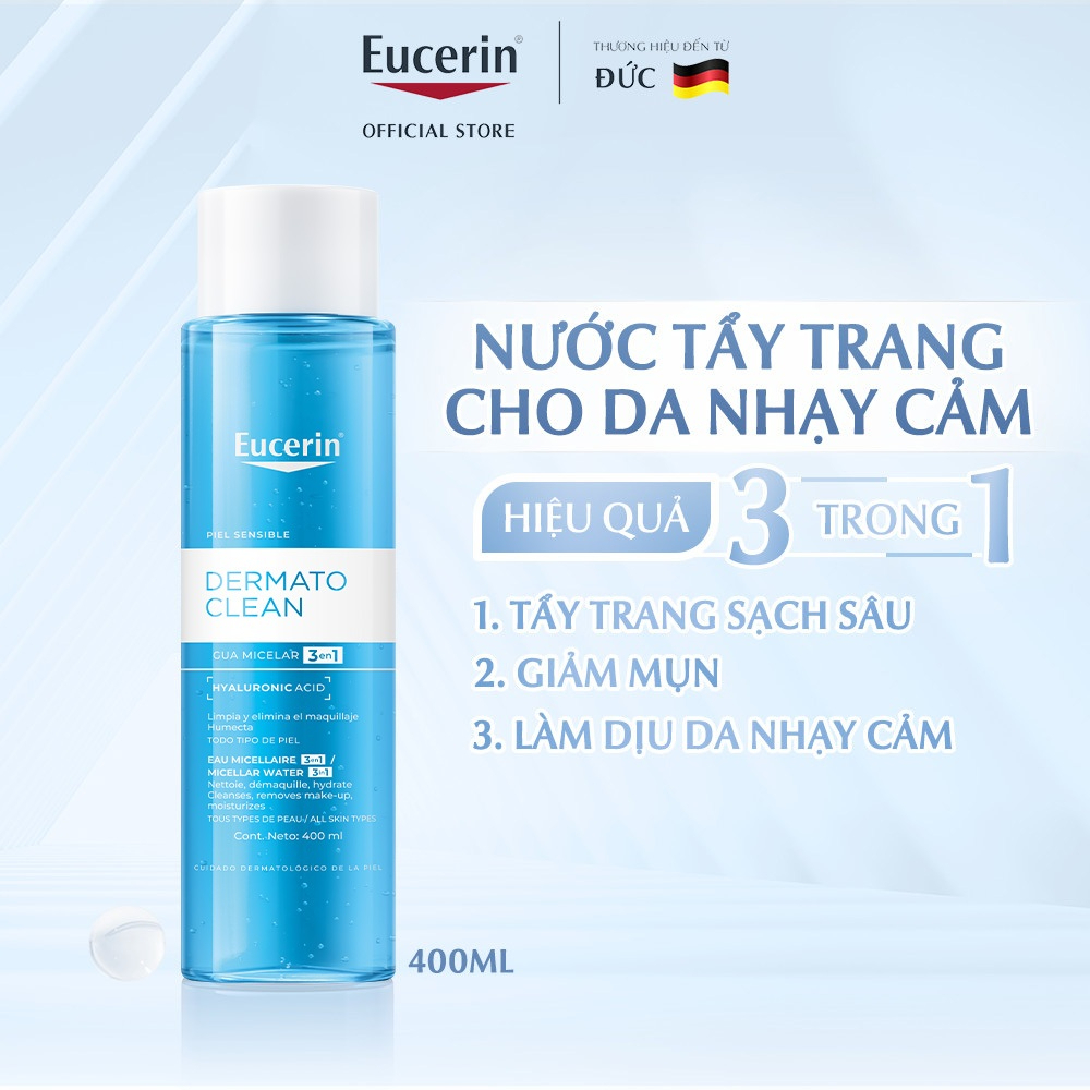 Nước Tẩy Trang Eucerin DermatoCLEAN Micellar Water 3in1 Dịu Nhẹ Cho Da Nhạy Cảm 400ml (Mã Mới)