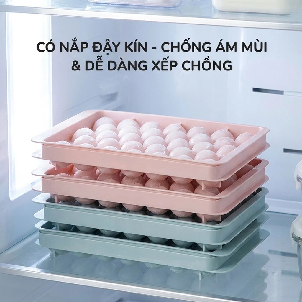 Khay Đá Bi 33 Viên Khuôn Làm Đá Tròn Làm Thạch Rau Câu Đá Trái Cây Tiện Lợi