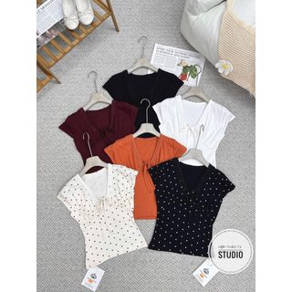 Áo zip mềm cổ V viền ren co giãn