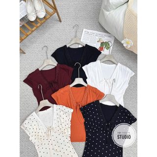 Áo zip mềm cổ V viền ren co giãn