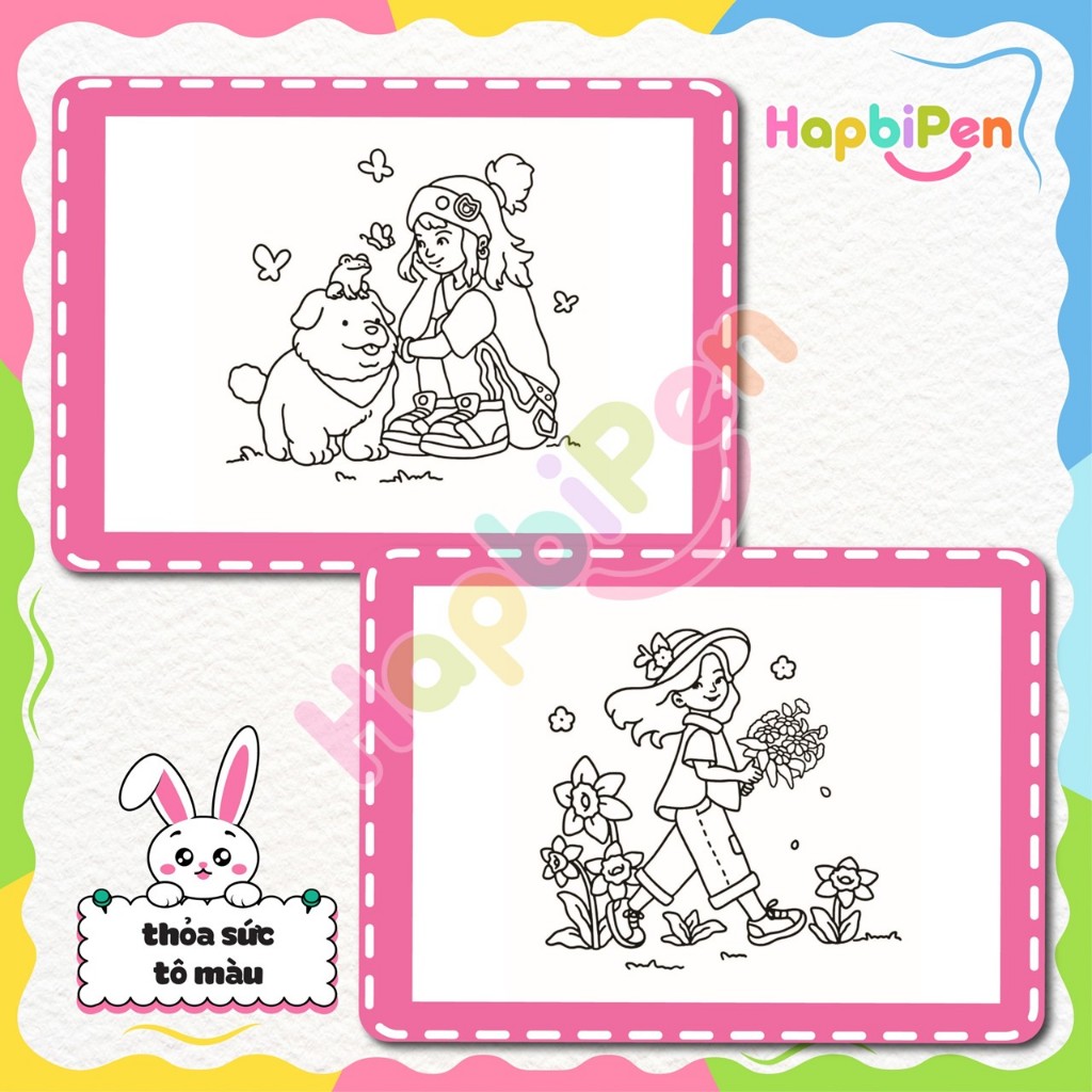 Tranh tô màu Cozy thư giãn gồm 39 trang với nét vẽ bold line cho bé với chủ đề HAPPY GIRLS Vol 15