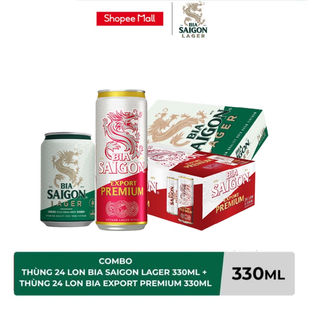 Nồng Độ Cồn 4.3% - Combo 1 Bia Saigon Lager 330ml + Nồng Độ Cồn 4.2% Bia Saigon Export Premium 330ml