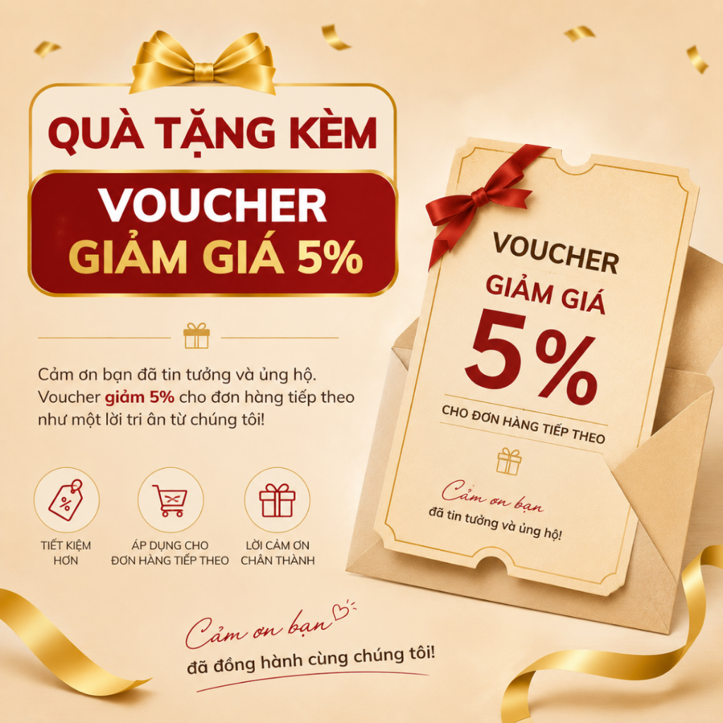 Quà 3: Thiệp giảm giá 5% cho đơn hàng tiếp theo (Hàng tặng không bán)