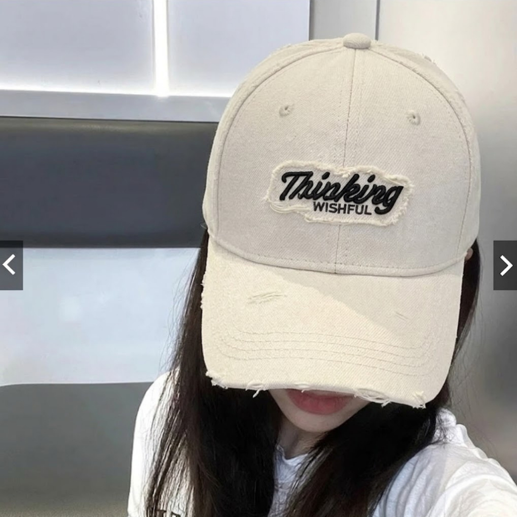 Mũ lưỡi trai LUCIHAT thêu chữ Thinking phối rách form cứng, nón thời trang nam nữ vải kaki cao cấp