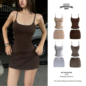 SET ÁO TANKTOP 2 DÂY THUN POLY CHIẾT EO KÈM CHÂN VÁY POLY FFCLUB MIX