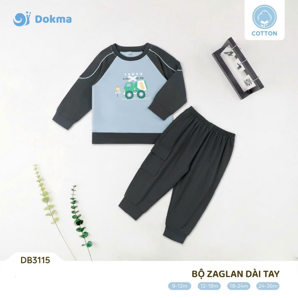 (8-13kg, 6-36M) Bộ Dokma Cài Vai Dài Tay Cotton Cho Bé DB3115 DB3024 DB3116 DB3021