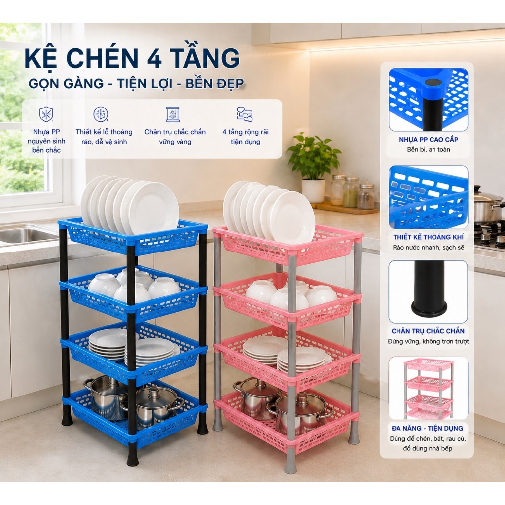 Kệ Chén Nhựa, Kệ úp chén Ly 3 Tầng - 4 tầng Có Thể Sắp Xếp Các đồ Vật Trong Nhà Gọn Gàng Ngăn Nắp