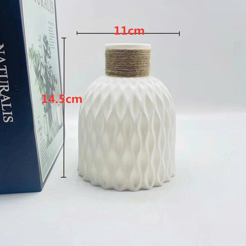 Bình hoa nhựa P064 giả gốm dáng chuông phong cách bắc âu, lọ hoa decor  gợn sóng kèm dây buộc xinh