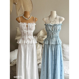 Đầm Maxi 2 Dây Dáng Dài Style Nàng Thơ, Váy Boho Đục Lỗ Tôn Dáng Che Khuyết Điểm Màu Trắng/Hồng/Xanh Chuẩn Hình