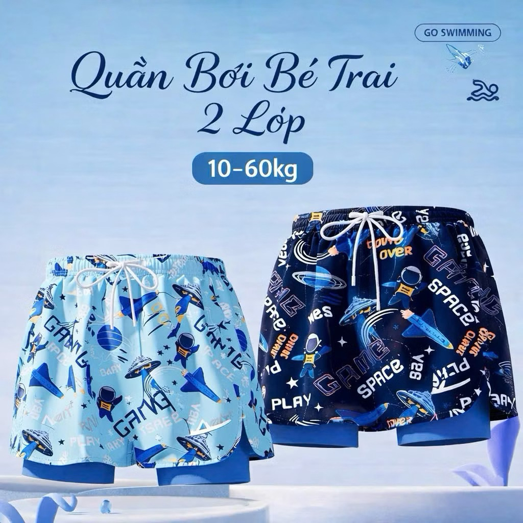 Quần bơi 2 lớp cho bé trai sz 15-60kg, đồ bơi bé trai có dây rút