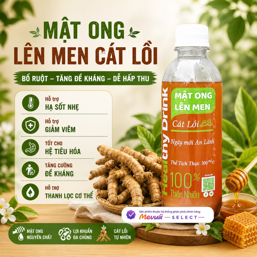 MOLM CL - Mật Ong Lên Men Ngâm Củ Cát Lồi 300ml, Hỗ Trợ Tiêu Hóa, Tăng Sức Đề Kháng, Bồi Bổ Cơ Thể