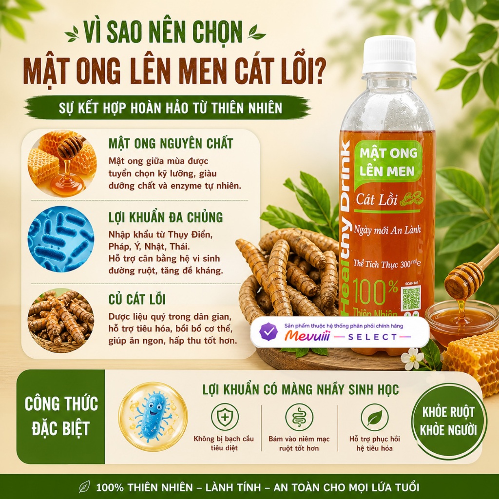 MOLM CL - Mật Ong Lên Men Ngâm Củ Cát Lồi 300ml, Hỗ Trợ Tiêu Hóa, Tăng Sức Đề Kháng, Bồi Bổ Cơ Thể