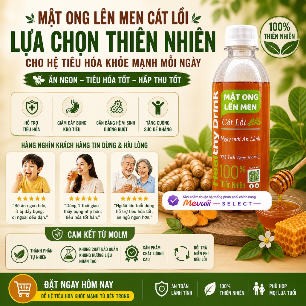 MOLM CL - Mật Ong Lên Men Ngâm Củ Cát Lồi 300ml, Hỗ Trợ Tiêu Hóa, Tăng Sức Đề Kháng, Bồi Bổ Cơ Thể